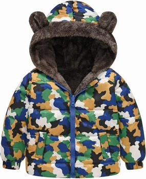Toddler Winter Coat Boys Girls Bear Ears Hooded Puffer Jacket Fleece Lined Padded Down Coat Baby Quilted Bubble Coat