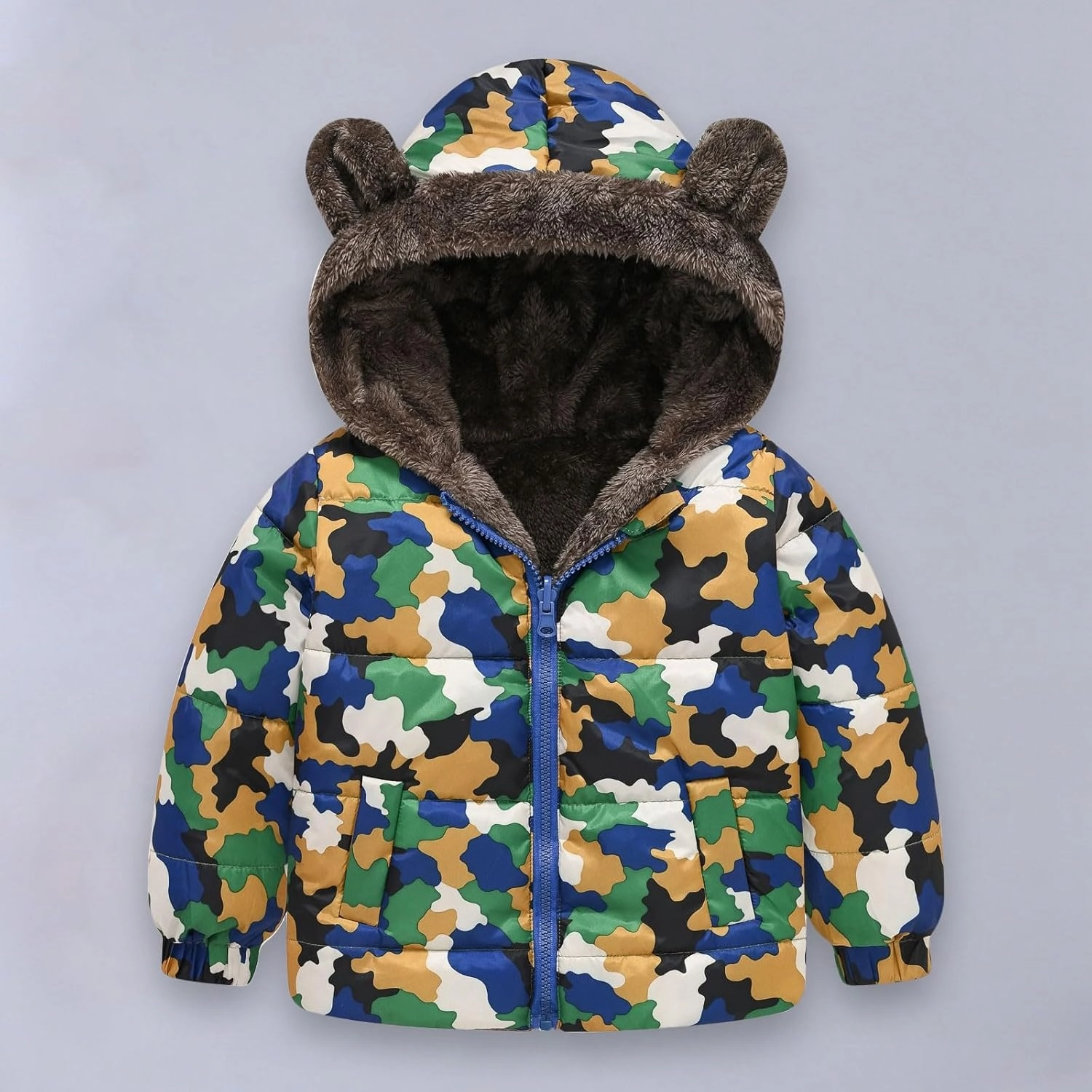 Toddler Winter Coat Boys Girls Bear Ears Hooded Puffer Jacket Fleece Lined Padded Down Coat Baby Quilted Bubble Coat