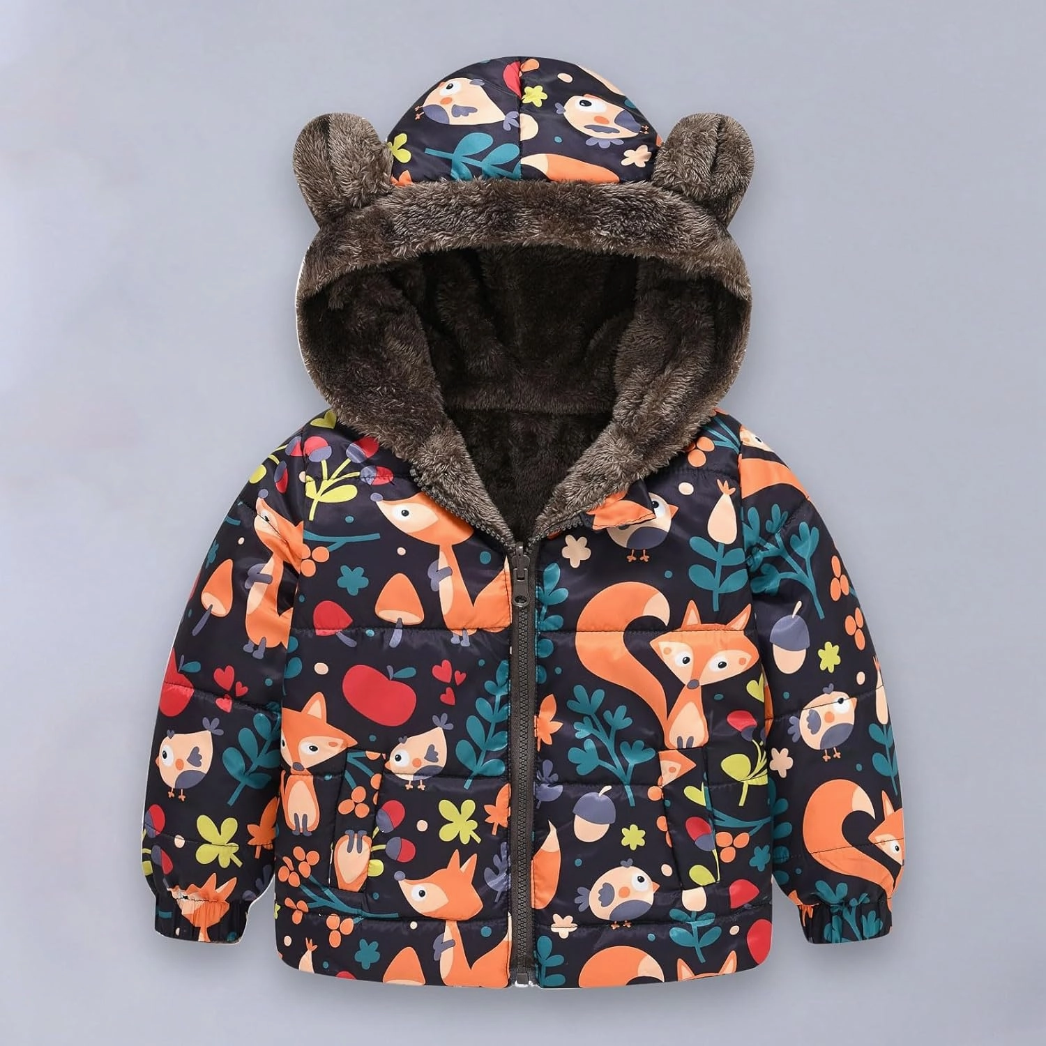 Toddler Winter Coat Boys Girls Bear Ears Hooded Puffer Jacket Fleece Lined Padded Down Coat Baby Quilted Bubble Coat