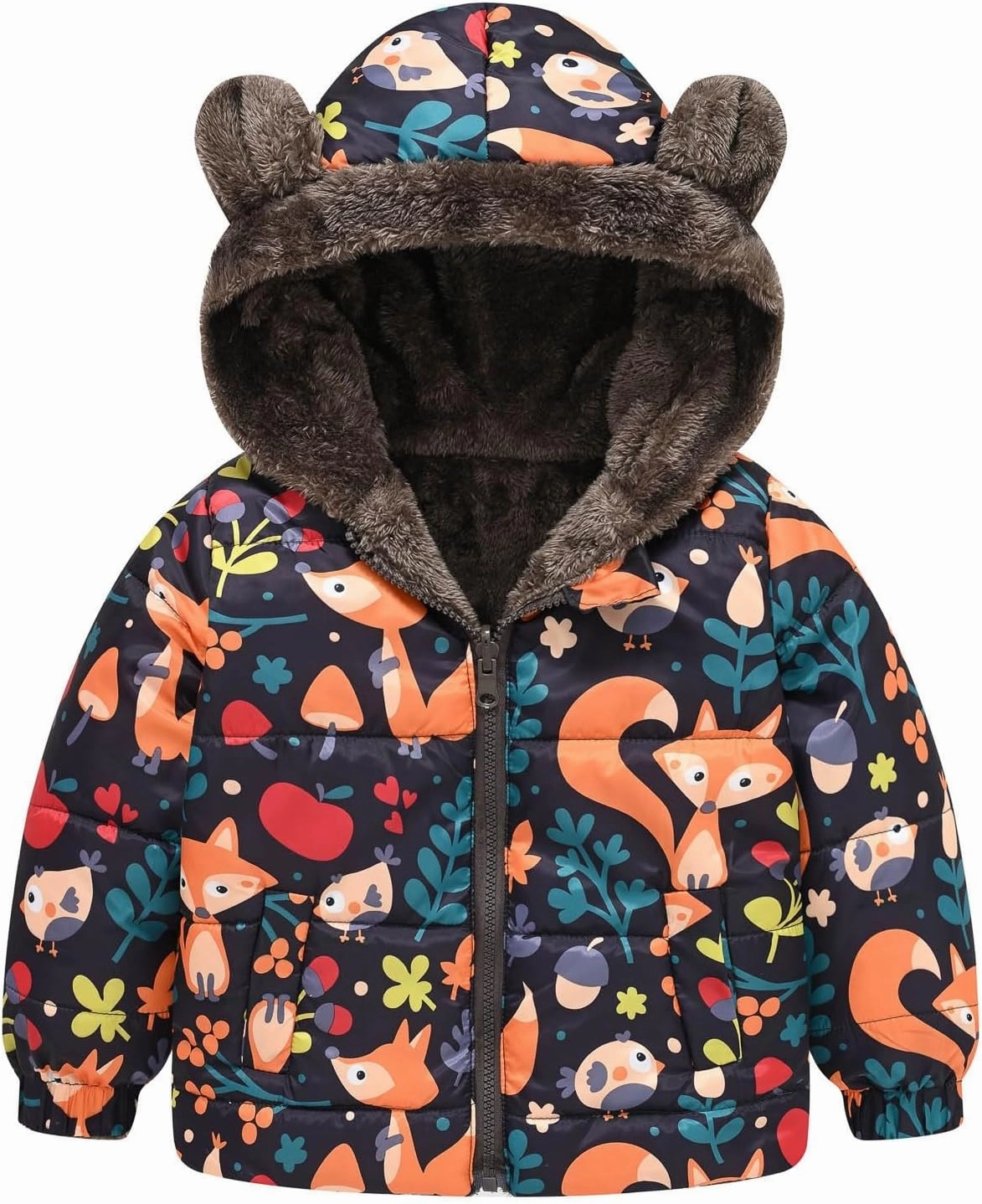 Toddler Winter Coat Boys Girls Bear Ears Hooded Puffer Jacket Fleece Lined Padded Down Coat Baby Quilted Bubble Coat