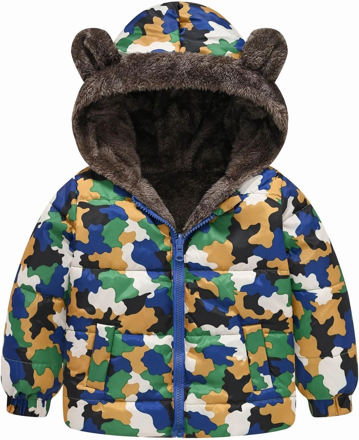 Toddler Winter Coat Boys Girls Bear Ears Hooded Puffer Jacket Fleece Lined Padded Down Coat Baby Quilted Bubble Coat