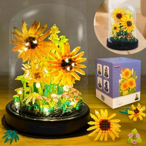 Topdear Sunflwer Building Block with LED String Light and Dust Cover, Flower Bouquet Building Set Gifts for Mothers Day, Valentines Day, Birthday, Anniversary, Christmas