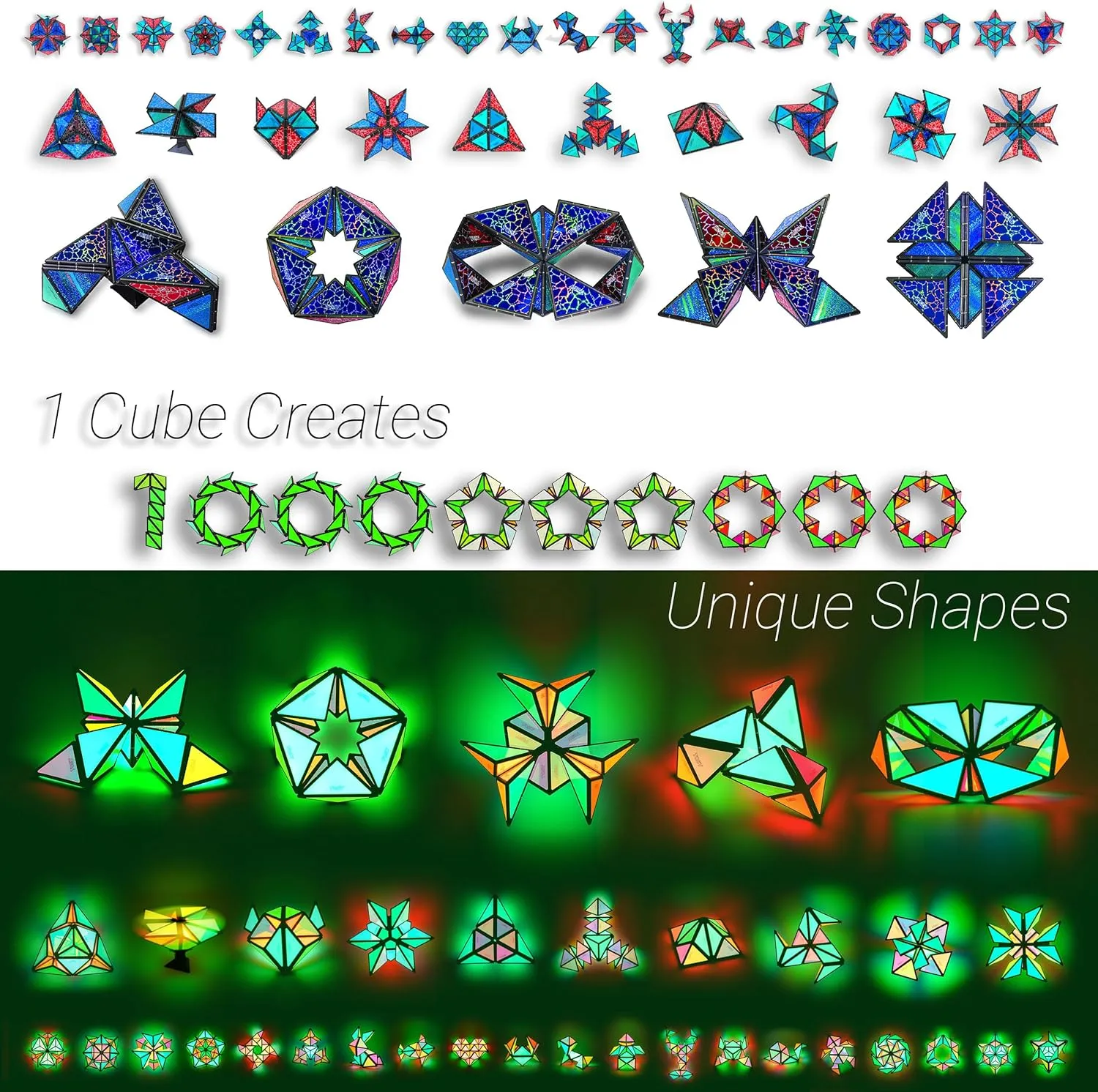 TOSY Magnet Pyramid Stone - 1 Cube Transforms into 1 Billion Shapes, 12 pcs, 4th of July Decorations, 243 Rare Earth Magnets, Holographic Design Magnet Tiles Creative Puzzle STEM/STEAM Toy
