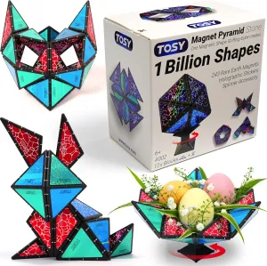 TOSY Magnet Pyramid Stone - 1 Cube Transforms into 1 Billion Shapes, 12 pcs, 4th of July Decorations, 243 Rare Earth Magnets, Holographic Design Magnet Tiles Creative Puzzle STEM/STEAM Toy