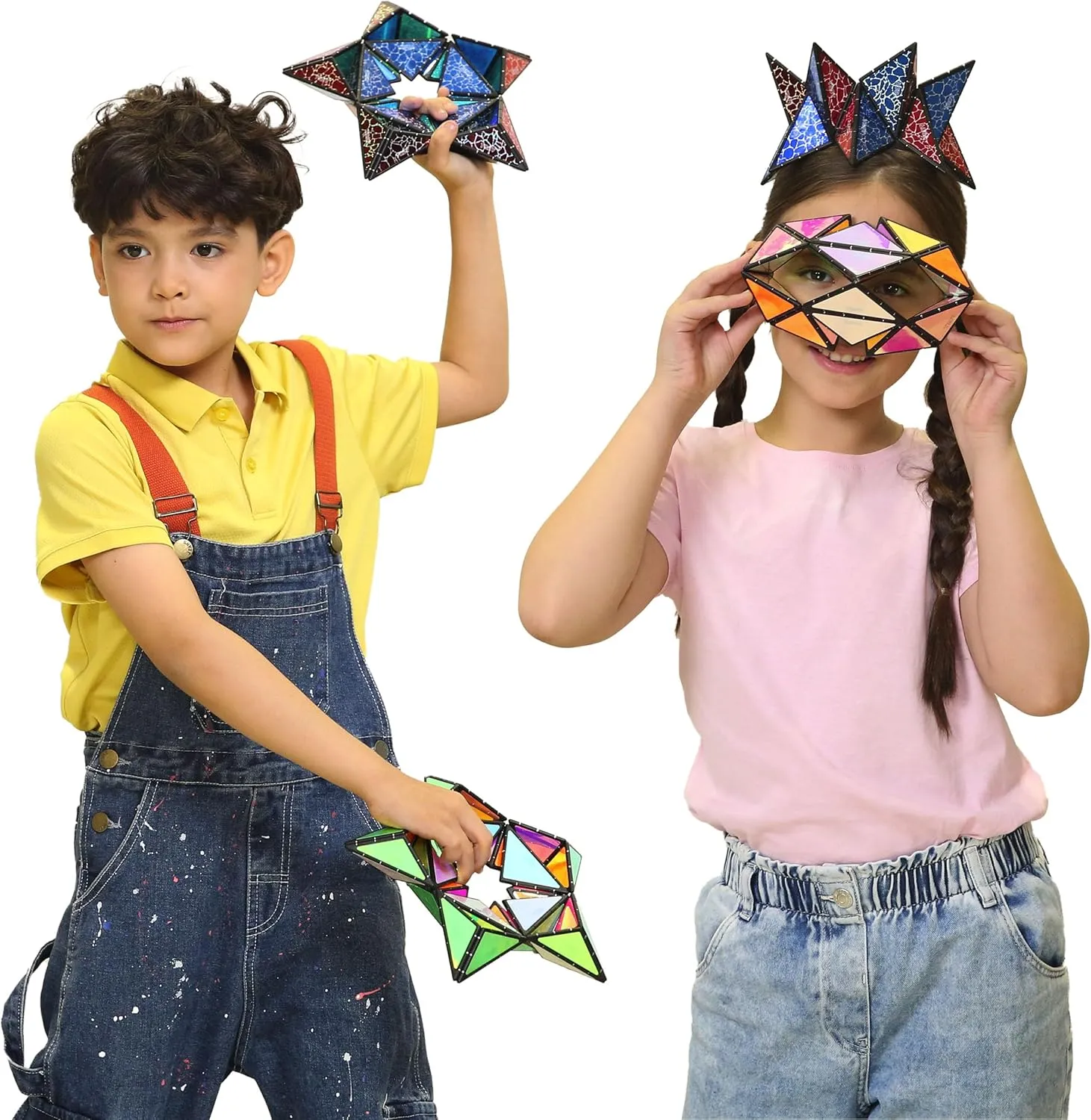TOSY Magnet Pyramid Stone - 1 Cube Transforms into 1 Billion Shapes, 12 pcs, 4th of July Decorations, 243 Rare Earth Magnets, Holographic Design Magnet Tiles Creative Puzzle STEM/STEAM Toy
