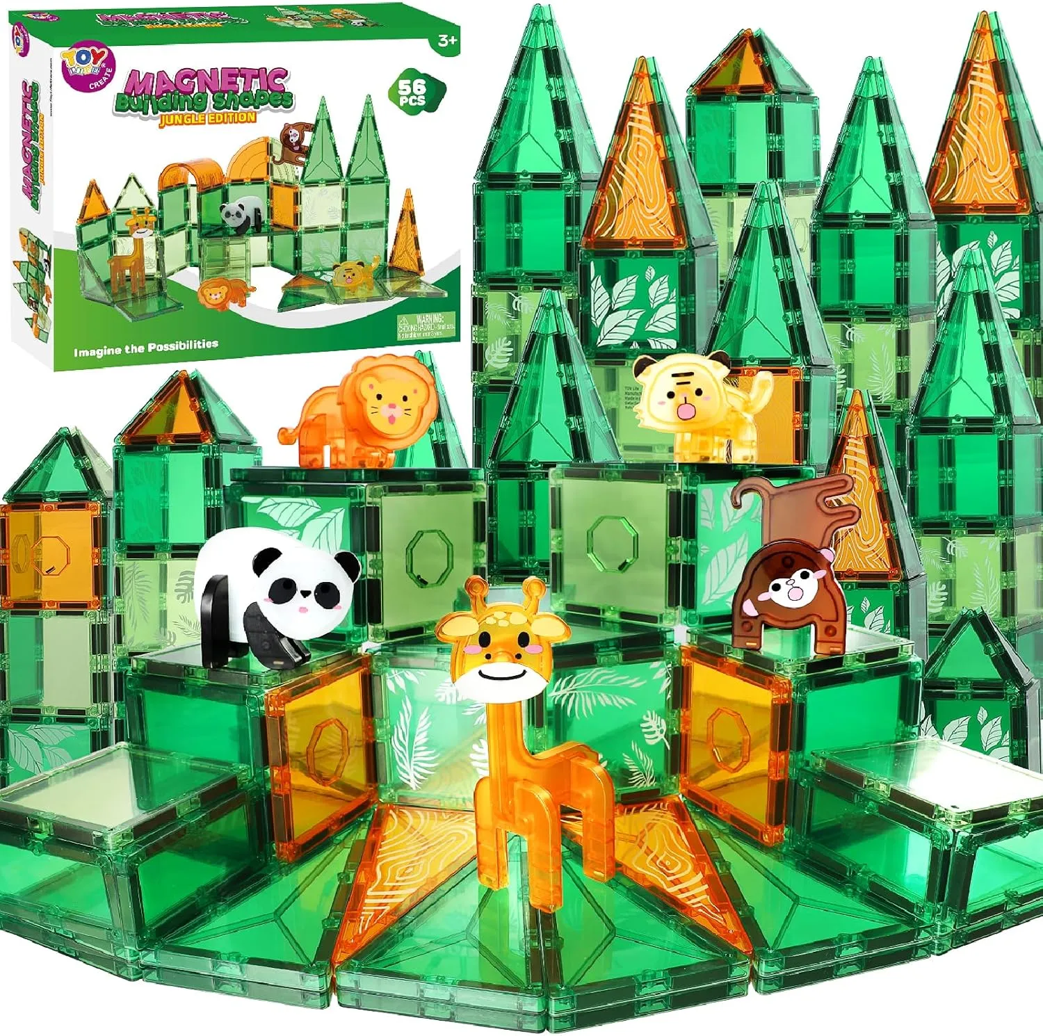TOY Life Magnetic Tiles for Toddlers 3-5 56 Pcs Magnet Blocks for Kids Ages 4-8 STEM Magnet Tiles Toys Building Tile Christmas Birthday Gift for Boys and Girls