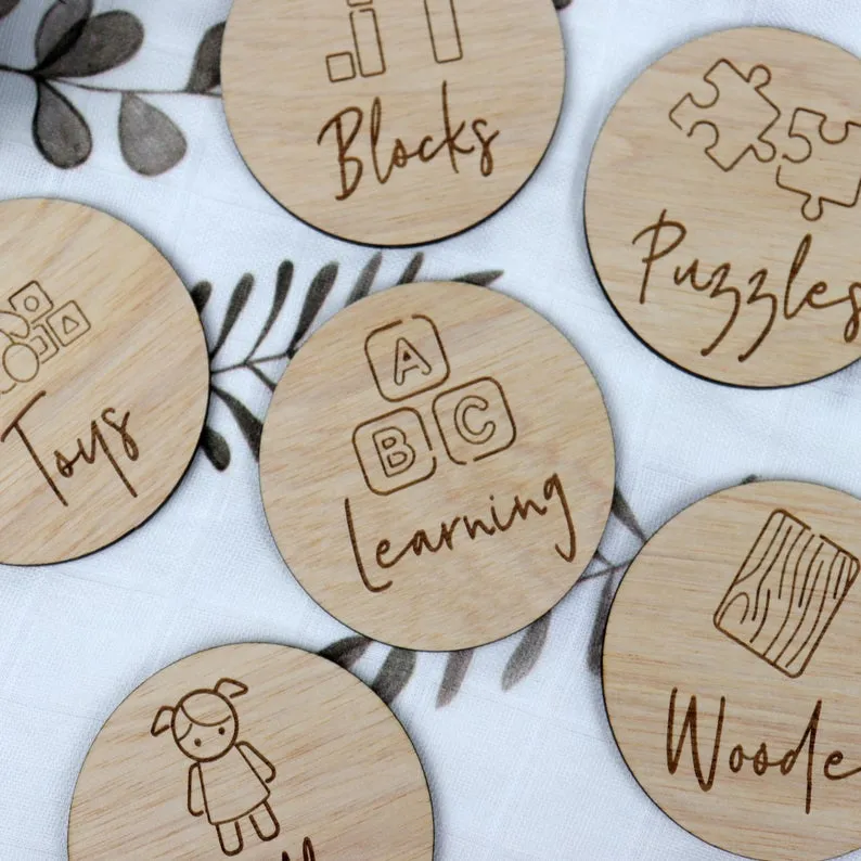 Toy Storage Labels with Illustrations for Ikea Trofast Wood