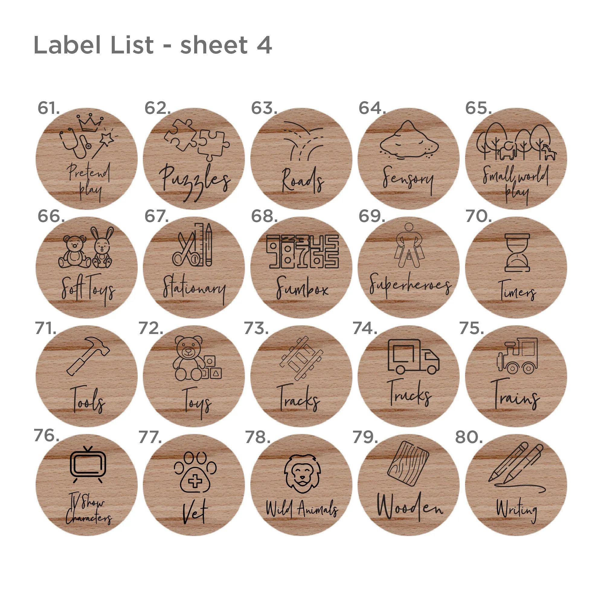 Toy Storage Labels with Illustrations for Ikea Trofast Wood