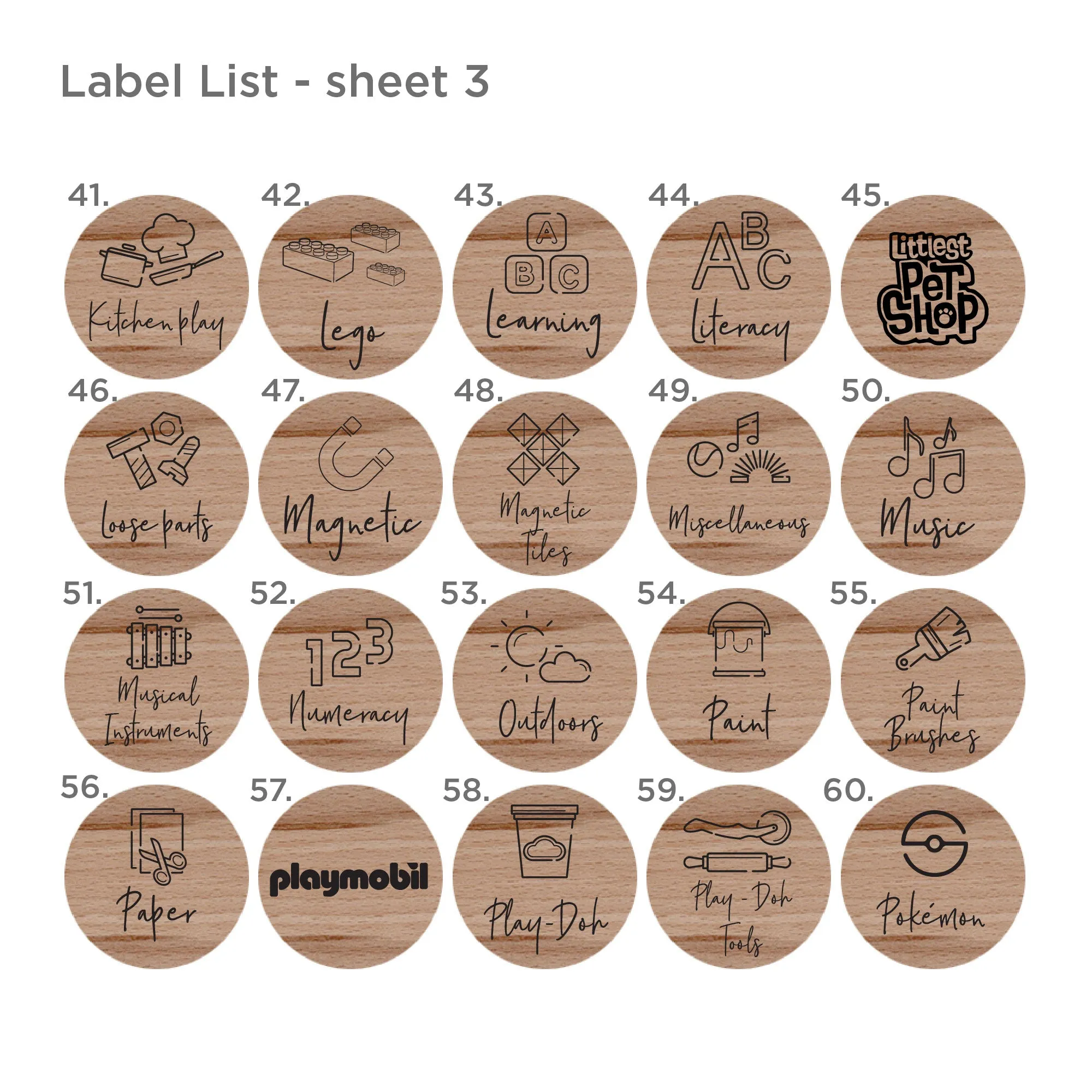 Toy Storage Labels with Illustrations for Ikea Trofast Wood