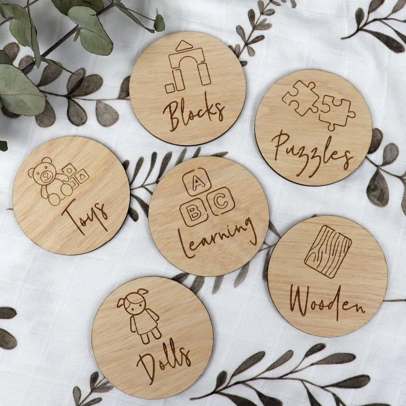 Toy Storage Labels with Illustrations for Ikea Trofast Wood