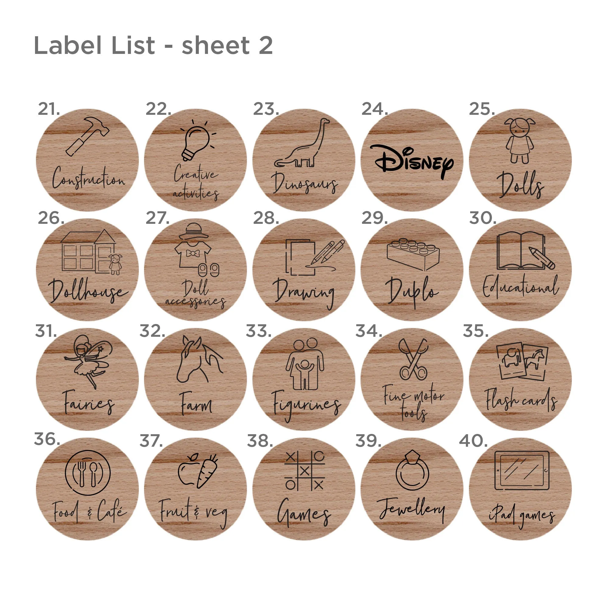 Toy Storage Labels with Illustrations for Ikea Trofast Wood