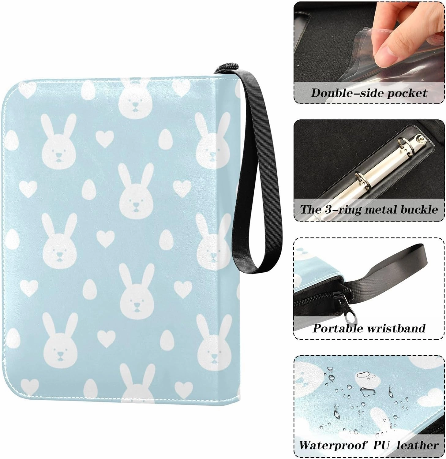 Trading Card Binder PU Leather Card Collection Binder 4 Pocket Baseball Football Sports Card Holder Album Book Storage for 400 Cards Easter Bunny