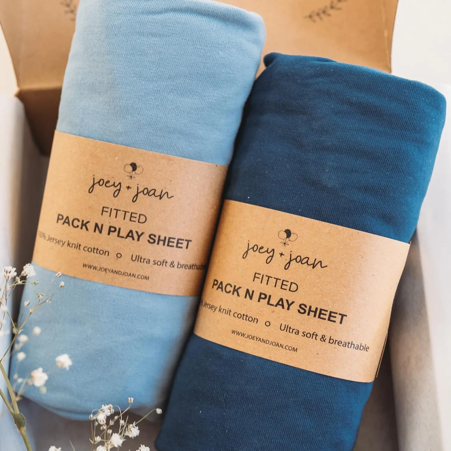 Travel Crib Fitted Sheets for Baby Bjorn, Guava Lotus Travel Crib and 24 x 42 Inch Travel Light Playard Mattress – Snuggly Soft 100% Jersey Cotton – Dusty Blue   Navy – 2 Pack