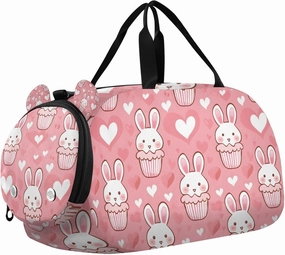 Travel Duffle Bag for Kids Boys Girls Cute Rabbit Head Bunny Sports Bag Overnighter Duffle Sleepover Weekender with Shoes Compartment