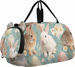 Travel Duffle Bag for Kids Boys Girls Easter Bunny Cute Rabbit Sports Bag Overnighter Duffle Sleepover Weekender with Shoes Compartment
