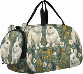 Travel Duffle Bag for Kids Boys Girls Rabbit Bunny Green Grass Sports Bag Overnighter Duffle Sleepover Weekender with Shoes Compartment