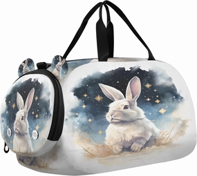 Travel Duffle Bag for Kids Boys Girls Rabbit Bunny Star Sports Bag Overnighter Duffle Sleepover Weekender with Shoes Compartment