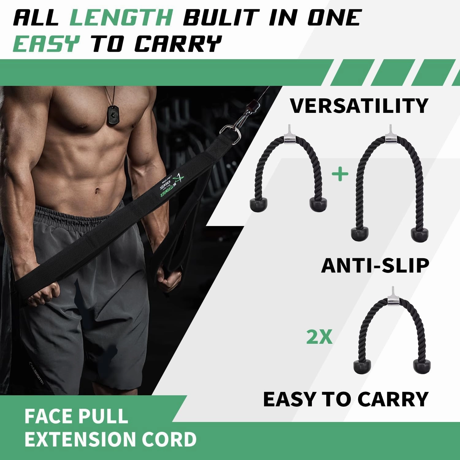 Tricep Rope Cable Attachment Adustable Length (24-54 Inch) ,Ideal Alternative for 27 36 48 Inch Long Tricep Ropes, Greater Range of Motion,Pull Down Rope Extension Straps Cable Crossover Accessories