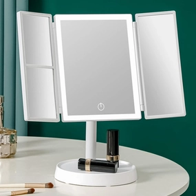 Trifold Makeup Mirror, Vanity Cosmetic Mirror With Touch Screen,Illuminated Tabletop Vanity Mirror,three-tone Light, Stepless Dimming, Portable Cosmetic Mirror, LED Travel Makeup Mirror Make-up mirror