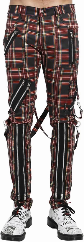Tripp Mens Bondage Punk Pants [Black Plaid] Gothic Emo