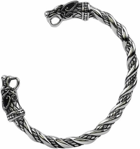 TURTLEDOVE Viking Wolf Fenrir Bangle - Adjustable Stainless Steel Norse Scandinavian Torc