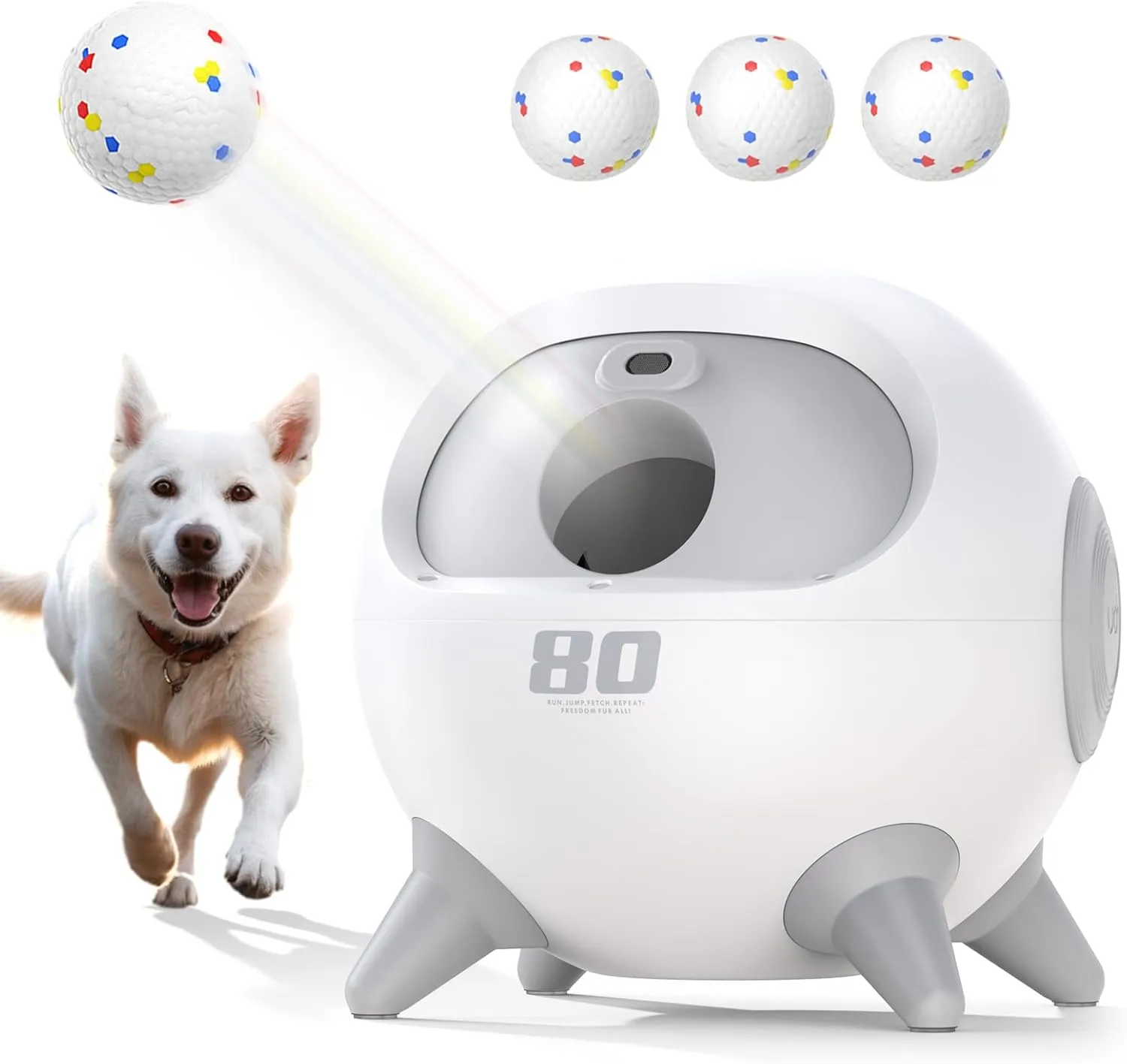 uahpet Automatic Ball Launcher for Dog with Obstacle Detection, 4 Adjustable Distances Ball Thrower Launcher for Medium & Large Dogs, with 3 Balls (2.5 inches)