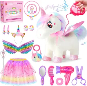 Unicorn Toys for Girls Age 4-6 Unicorn Gifts, Walking Talking Singing Interactive Toy, Remote Control Plush Unicorn Pet Care Toy, SOLIEHOO Unicorn Dress up Clothes for Toddler Girls Kids 3 4 5 6 Years
