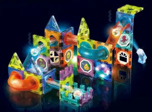 Unique Kids Magnetic Tiles Building Blocks with Marble Run - Engaging STEM/STEAM Toys for Boys and Girls - Perfect Christmas or Birthday Gift (75 pcs)