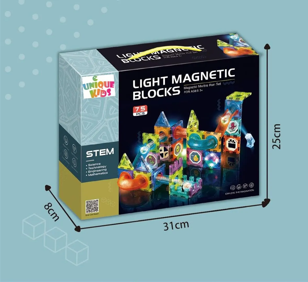 Unique Kids Magnetic Tiles Building Blocks with Marble Run - Engaging STEM/STEAM Toys for Boys and Girls - Perfect Christmas or Birthday Gift (75 pcs)
