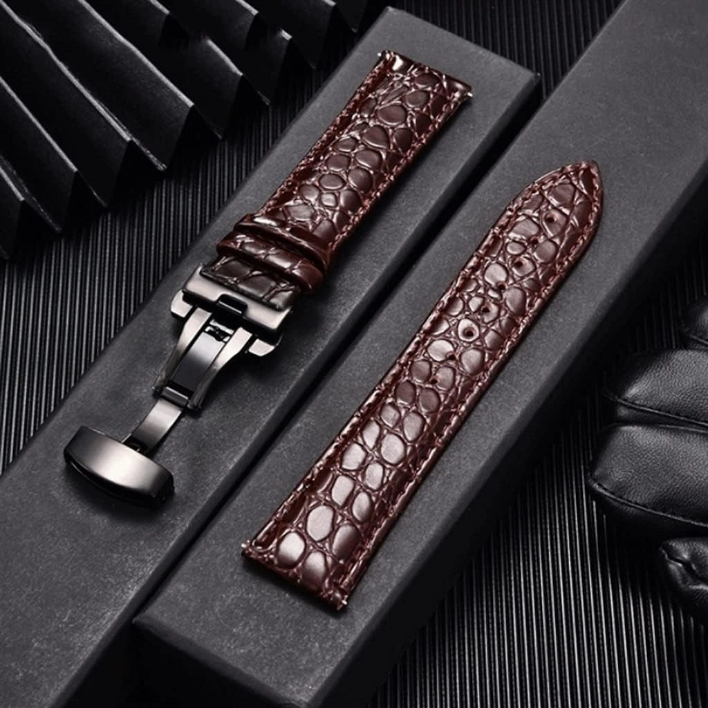 Universal Soft Wrist Belt Bracelet Comfortable Genuine Leather Watch Strap 16/18/20/22mm Watch Buckle Band   Tool(White-Patch Five-Pointed star4,24mm)