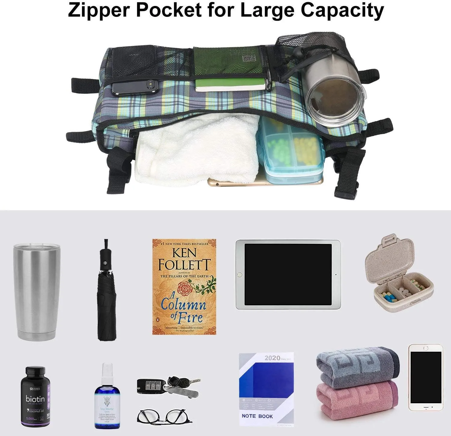 Update Walker Bag Hand Free Storage Bag Walker Attachment Handicap Basket Pouch for Rollator, Wheelchair, Folding Walkers (Colorful-Green)