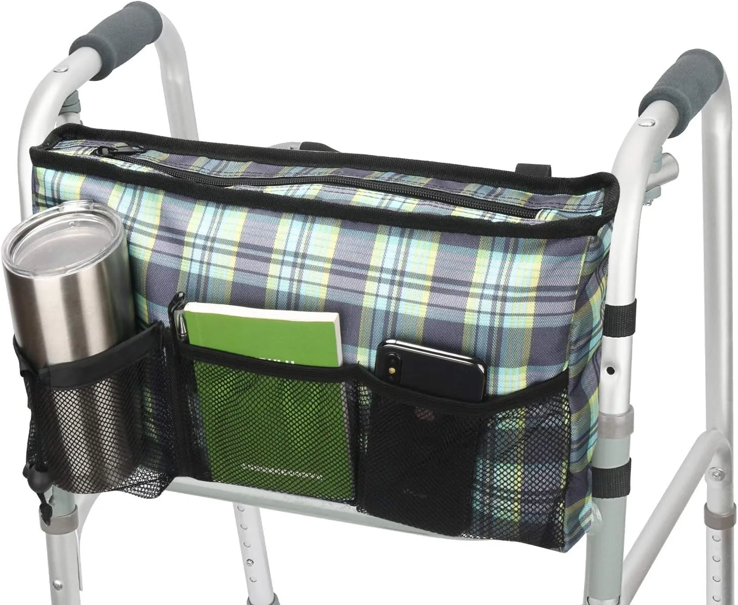 Update Walker Bag Hand Free Storage Bag Walker Attachment Handicap Basket Pouch for Rollator, Wheelchair, Folding Walkers (Colorful-Green)