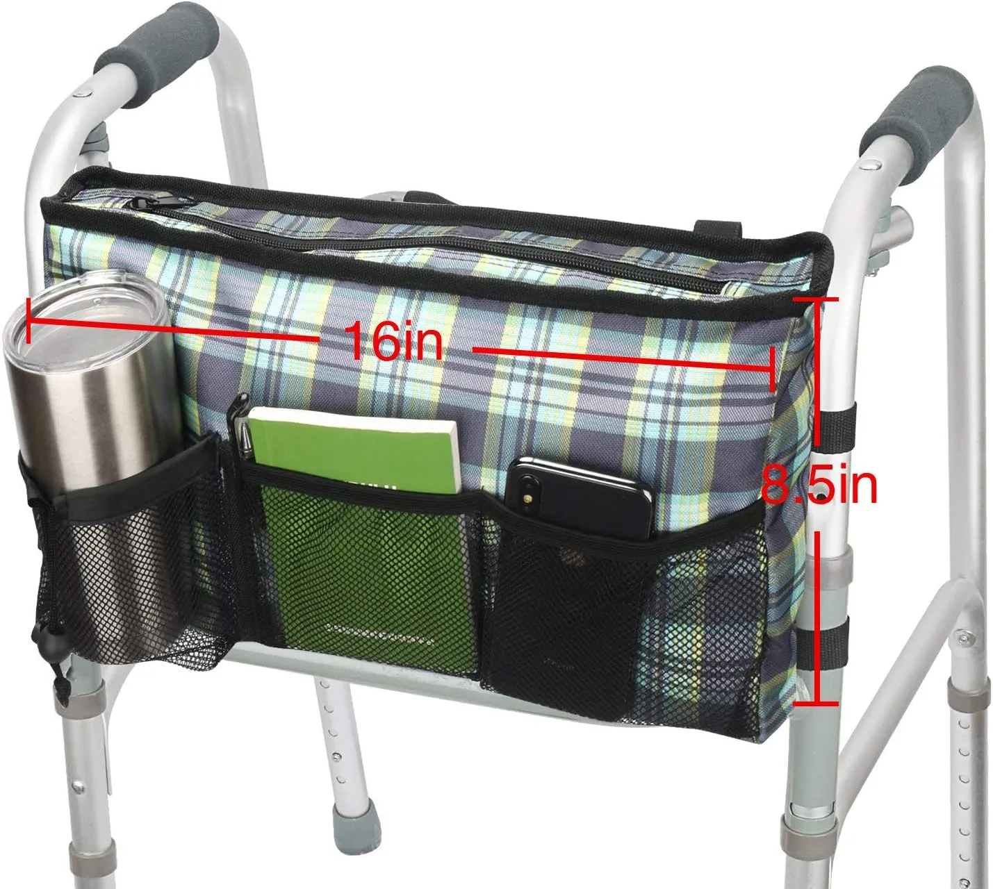 Update Walker Bag Hand Free Storage Bag Walker Attachment Handicap Basket Pouch for Rollator, Wheelchair, Folding Walkers (Colorful-Green)
