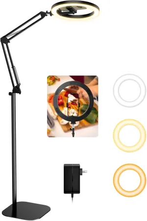 Upgrade 18W Ring Light with Stand Tripod for iPhone, 10” Ultra Bright Overhead Phone Camera Mount Circle Light with Remote Control for Video Recording,Content Creation,Streaming,TikTok,YouTube