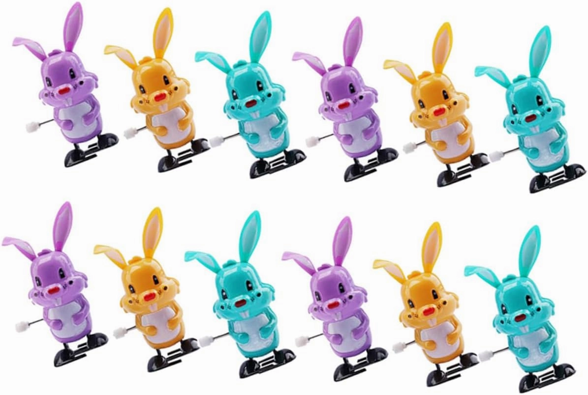 Vaguelly Wind-up Rabbit Toys for Boys Girls 12pcs Small Bunny Easter Toys Hopping Rabbit