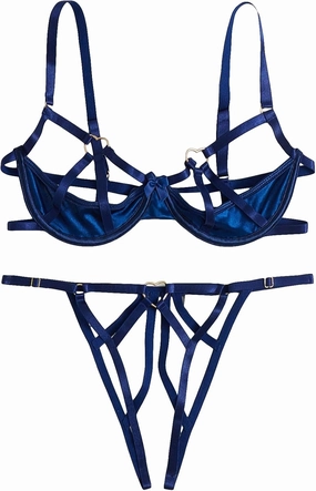 Verdusa Women's 2 Piece Cut Out Underwire Sexy See Through Bra and Panty Lingerie Sets