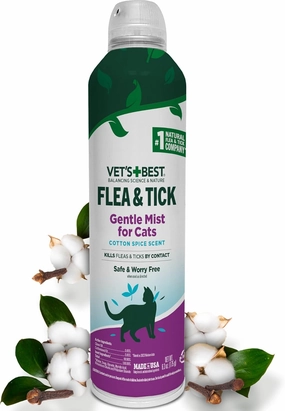 Vet’s Best Flea and Tick Gentle Mist for Cats – Cotton Spice Scent – Plant-Powered Flea and Tick Prevention – Pest Protection for Pets – Gentle Spray – 6.3oz