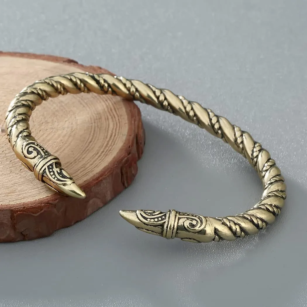 Viking Bracelet Men's Odin's Raven Heads Ragnar Arm Ring Norse Torc Jewelry Pagan