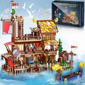 Viking Pirate Ship House Building Block for Boys age 12-14, Friend Medieval Viking Village Building Set with Dragon Head Ship, Architecture Building Block Gifts for Adult and Kids Age 12 , 1039Pcs