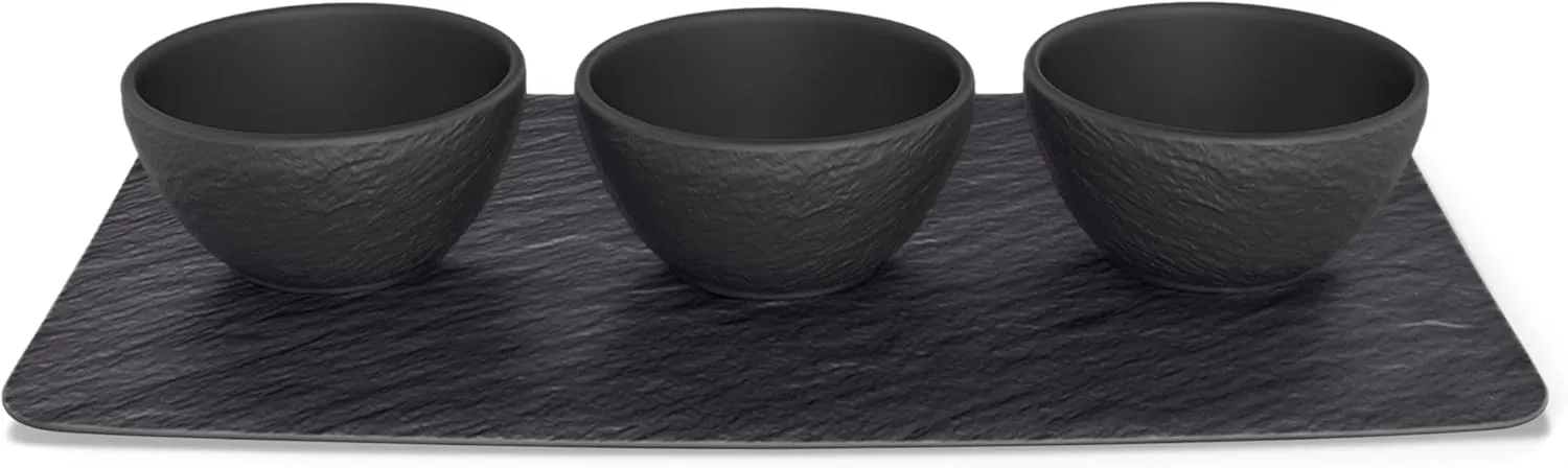 Villeroy & Boch Manufacture Rock 4-Piece Elegant Bowl Set for Dips and Finger Food, Premium Porcelain, Dishwasher Safe