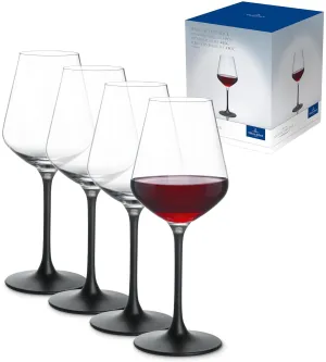Villeroy & Boch Manufacture Rock Red Goblet, Set of 4, Crystal Wine Glasses in Exciting Black, Dishwasher Safe