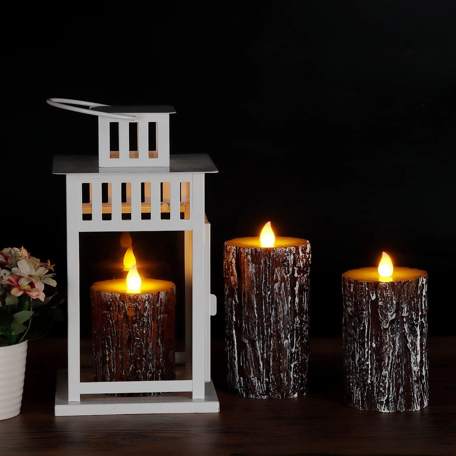 Vinkor Flameless Candles Battery Operated Candles Real Wax Pillar LED Candles with 10-Key Remote and Cycling 24 Hours Timer (Birch Effect 4" 5" 6")