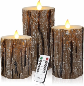 Vinkor Flameless Candles Battery Operated Candles Real Wax Pillar LED Candles with 10-Key Remote and Cycling 24 Hours Timer (Birch Effect 4" 5" 6")