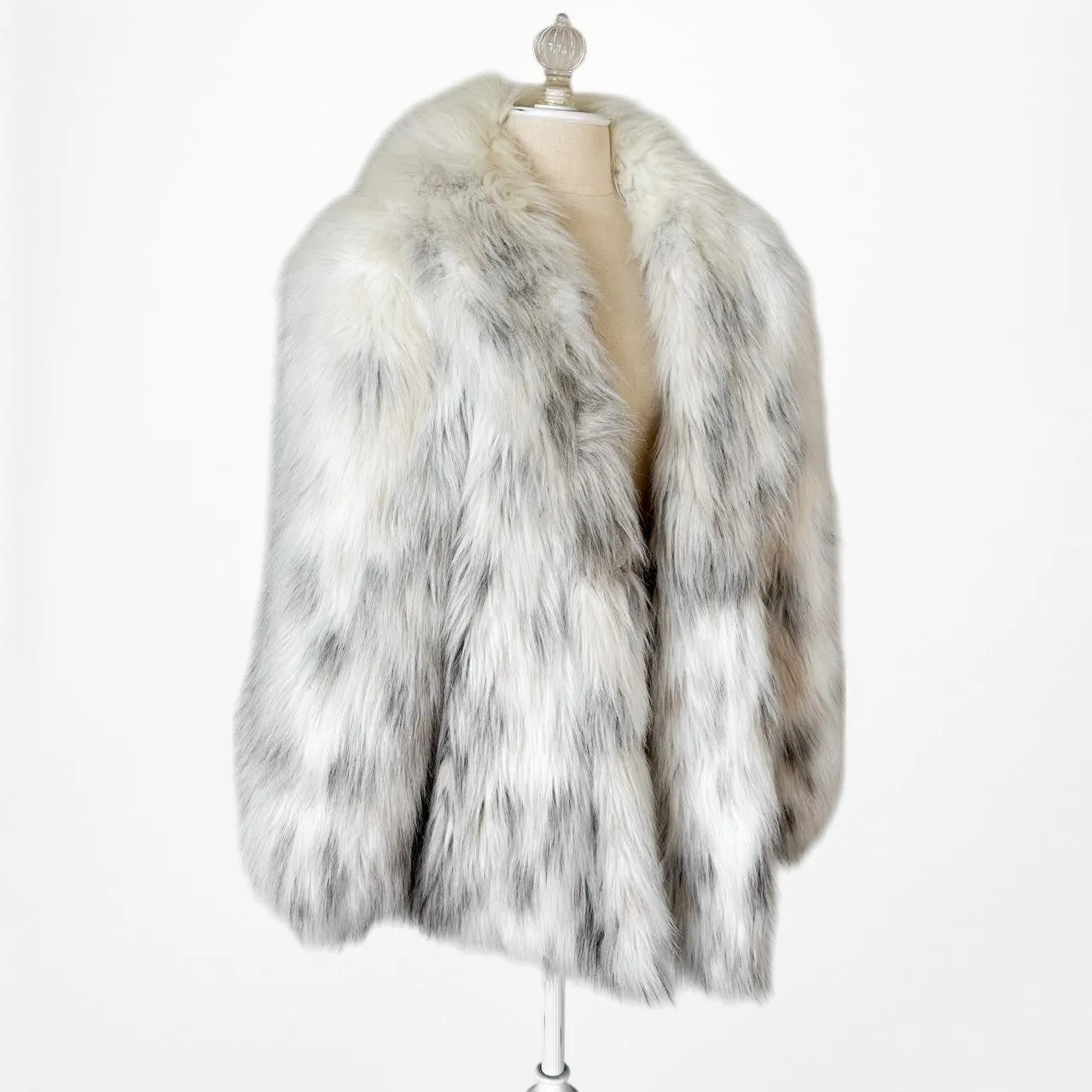 Vintage Off White Printed Faux Fur Fluffy Teddy Bear Coat Jacket Size L