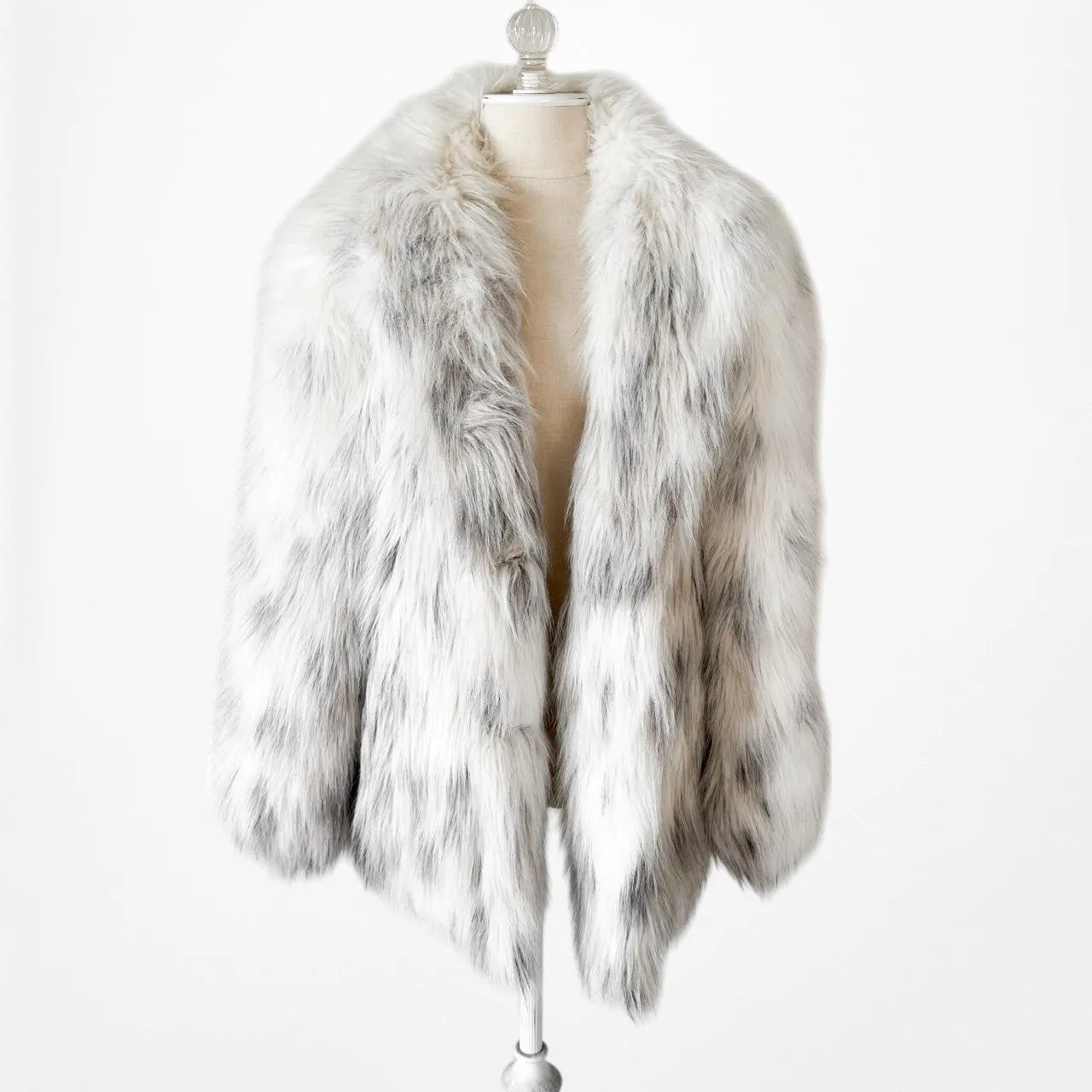 Vintage Off White Printed Faux Fur Fluffy Teddy Bear Coat Jacket Size L