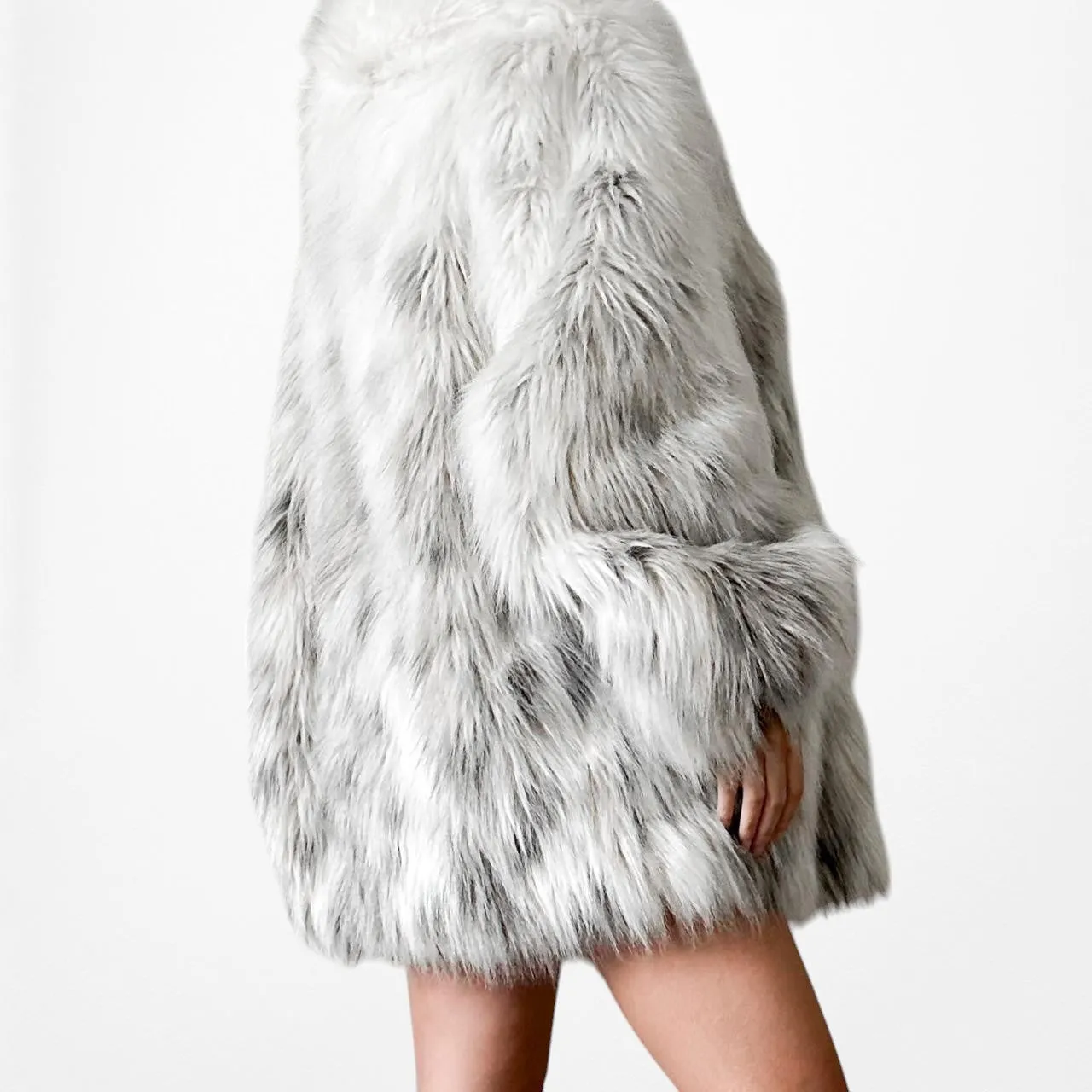 Vintage Off White Printed Faux Fur Fluffy Teddy Bear Coat Jacket Size L