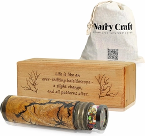 Vintage Nautical Kaleidoscope – Handcrafted Antique Brass Telescope Kaleidoscope (Brown/Gold, with Wooden Box)