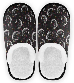 visesunny Black Crocodile Animal Slippers for Women Mens Winter Warm Memory Foam Cotton Home Slippers Soft Plush Fleece Slip on House Slippers for Girls Indoor Outdoor Shoes