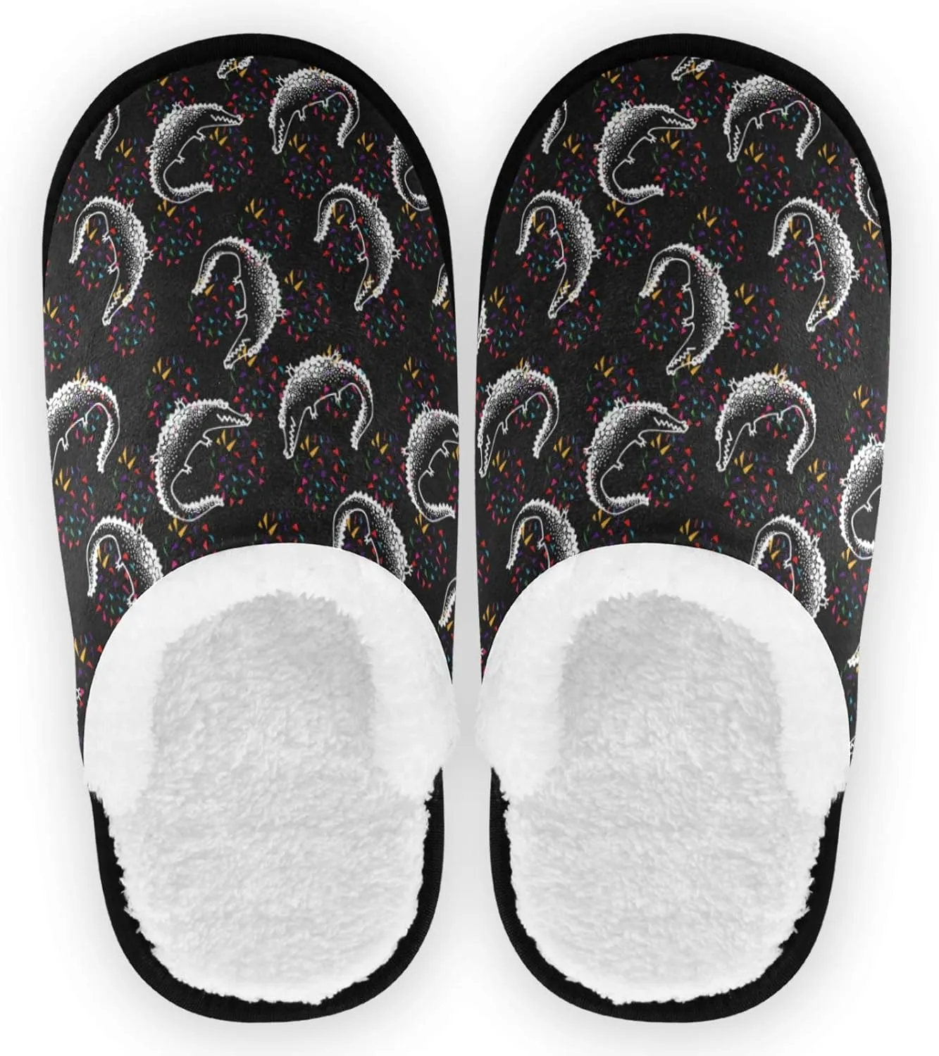 visesunny Black Crocodile Animal Slippers for Women Mens Winter Warm Memory Foam Cotton Home Slippers Soft Plush Fleece Slip on House Slippers for Girls Indoor Outdoor Shoes