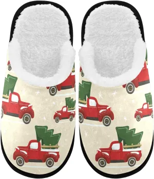 visesunny Christmas Pickup Truck with Spruce Tree Cozy Fuzzy Mens Womens Memory Foam House Slippers Plush Fleece